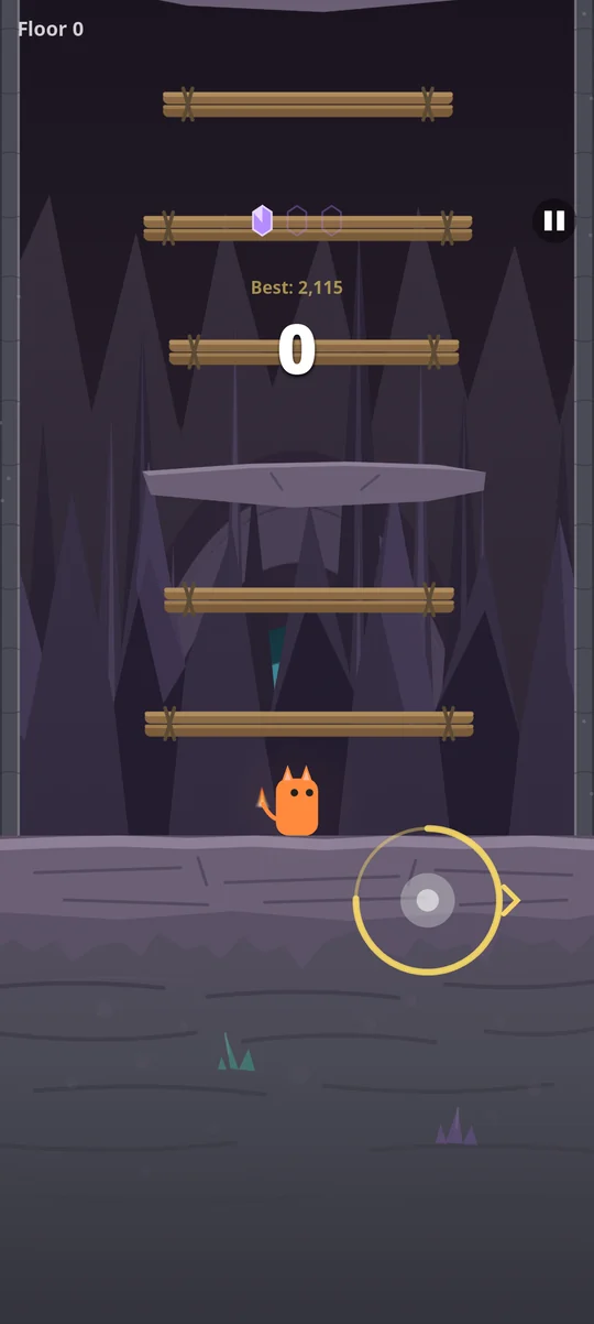 The climber standing on the ground floor at the start of a run, with a ring showing where to press.